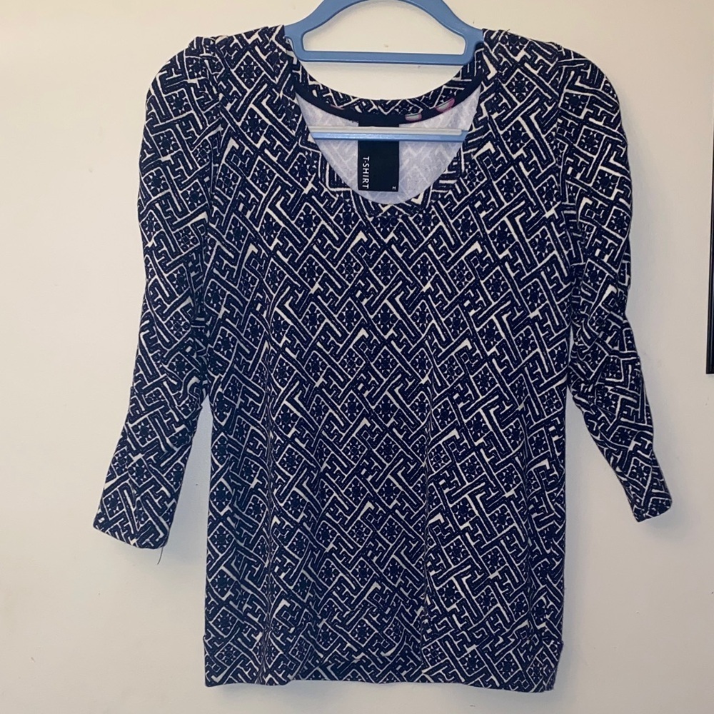 Anthropologie Dolan Navy and White geometric Patterned Blouse